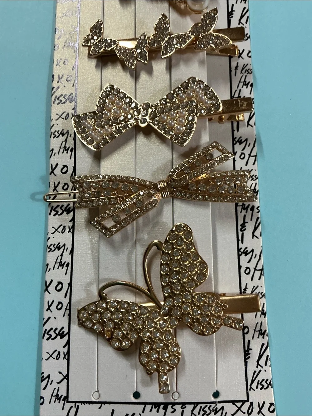 XOXO Gold Rhinestone Butterfly Stars & Bow Hair Clip Set of 5